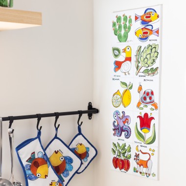 Sicilian handmade Ceramic Wall Tile Lemons Folk PI297FK-12V Sicilian handmade Ceramic Wall Tile Lemons Folk PI297FK-12V